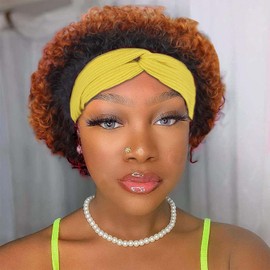 Flandi Short Culy Headband Wig Human Hair for Women Short Pixie Cut Headband Wig for Black Women Short Natural Black Pixie Cut Curly Headband Wig for Women Color T1B#33