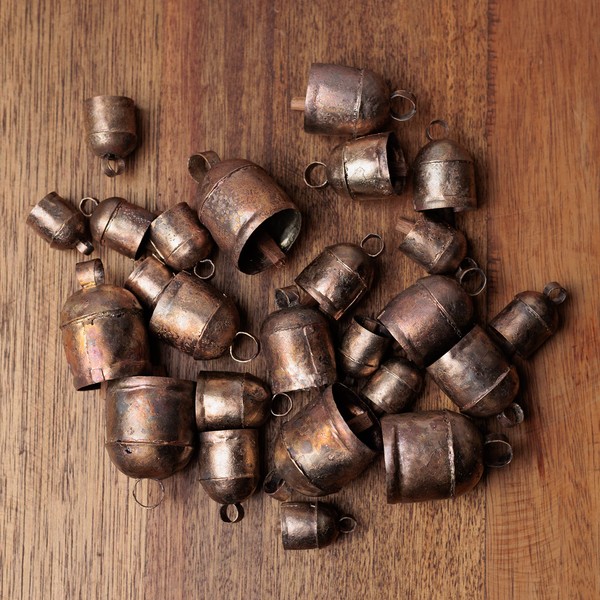 LIMBAD Handmade Vintage Indian Tin Bells Rustic Chime with Wood