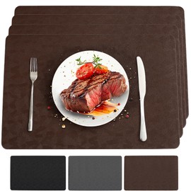 BxzanDya Vinyl Placemats Set of 4 100% Waterproof Oilproof PU Place Mats Heat Resistant Reversible Wipeable Faux Leather Table Mats for Dining Indoor/Outdoor and Kitchen(4, Brown)