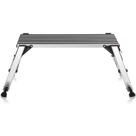 S AFSTAR Aluminum Work Platform, 19.5” Height Folding Step Stool, Sturdy Steel Ladder with Non-Slip Rubber, Lightweight Platform Ladder for Cleaning Glass Ceiling Paint Work, 330lbs Capacity (Silver)