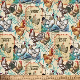 Farm Fresh Chicken Eggs Cotton Fabric by The Yard