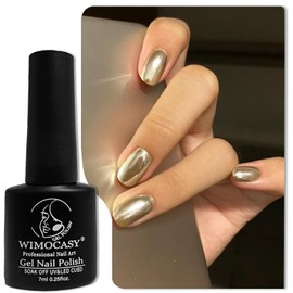 Wimocacy Metallic Gel Nail Polish Silver Painted Nail Polish 3D Metal Glossy Mirror Effect Nail Gel for Salon Nail Art Home DIY,Gold