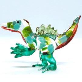 Sansukjai Spinosaurus Dinosaur Miniature Tiny Figurines Hand Blown Glass Art Animals Collectible Gift Home Décor (Green Red)