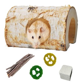 MUYG Natural Wooden Hamster Tunnels,Birch Wood Hamster Tube Guinea Pig Hollow Tree Hole Chew Toy Hideout Climbing Pet Cage Accessories for Hamsters Chinchillas Gerbils Dwarf Mice Rats