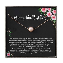 18th Birthday Gift for Girls with Meaningful Message and Jewelry (14K Rose Gold Pearl Necklace)