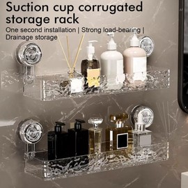 BOBOZHONG Suction Cup Storage Stand, Rectangular Storage Shelf, Bathroom Storage Shelf, No Drilling on the Wall Mounted, Removable Shower Basket for Kitchen, Bathroom