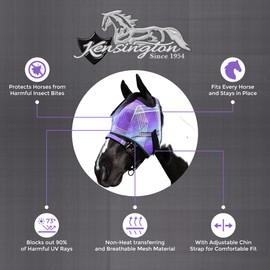 Kensington Fly Mask Web Trim — Protects Horses Face and Eyes from Bites and Sun Rays While Allowing Full Visibility — Ears and Forelock Able to Come Through The Mask, X-Large, Lavender Mint