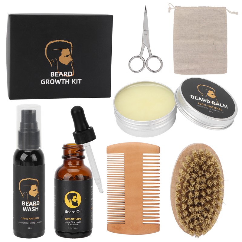 7pcs Male Beard Care Grooming Kit Professional Beard Brush Comb