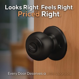 Copper Creek Colonial Privacy Interior Door Knob – ANSI Grade-3 Certified, Modern Heavy Duty Handle, Easy Install and Reversible for Bedroom, Bathroom and Closets – Matte Black (2 Pack)