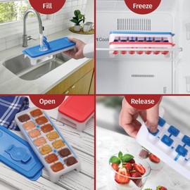 Silicone Ice Cube Trays for Freezer – Freeze Pop Holders Set of 2 – Easy Release Ice Cube Tray with Lid – Spill Proof Non-BPA Ice Cube Mold – No Odor, Dishwasher Safe and Durable