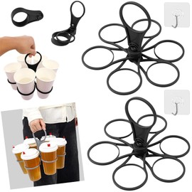 2PCS Collapsible Drink Carrier,Portable All Inclusive Drinks Carrier Tray Holiday Foldable,6-Cup Drink Holder with Handle,Collapsible Drinks Holder Holiday,Reusable Drink Cup Carrier with Handle (B)