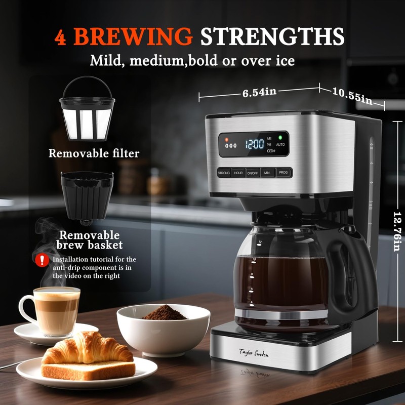 Taylor Swoden Programmable Coffee Makers 12 Cup, Hot and Iced