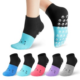 WANZHIHUI Pilates Yoga Socks with Grips for Women 5 Pack Non Slip Grip Socks Sticky Anti-skid Barre Socks (Cotton, 5 pairs/style 1)