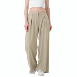 Wide Leg Work Pants Women’s High Waist Casual Office Dress Pants Palazzo Trousers Regular and Plus Size Slacks (US, Alpha, Medium, Regular, Regular, Beige)