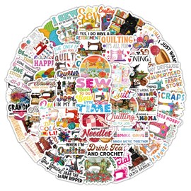 Sewing Machine Stickers 50Pcs Waterproof Aesthetic Quilting Theme Stickers for Water Bottle Car Phone Skateboard Laptop Scrapbook Hard Hat Bumper,Vinyl Funny Sewing Sticker for Adults Girls Teens