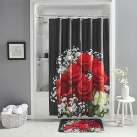 Stoneberry Home® 14-Piece Shower Curtain Sets Polyester,Memory Foam Rose