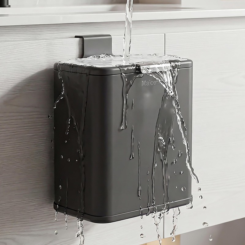 Stainless Steel Kitchen Hanging Trash Can with Lid and Inner