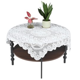 SynHHergyx Small Square Tablecloth Lvory Lace Tablecloth Side Table Cover Crochet Tablecloth for Round Coffee Table Topper Furniture 35 X 35 Inch