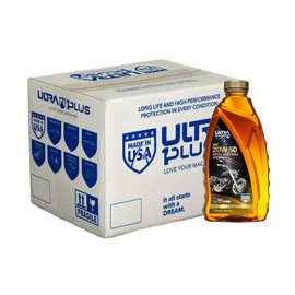 Ultra1Plus SAE 20W-50 Full Synthetic Motorcycle Engine Oil V-Twin API SJ JASO MA2 (12 QT Box)