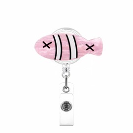 Pink Fish Badge Reel,Fun Acrylic Badge for ID Card,Cute Telescoping Retractable Badge Holder Alligator Clip Accessories for Nurse,Medical Worker,Nursing Student,Teacher