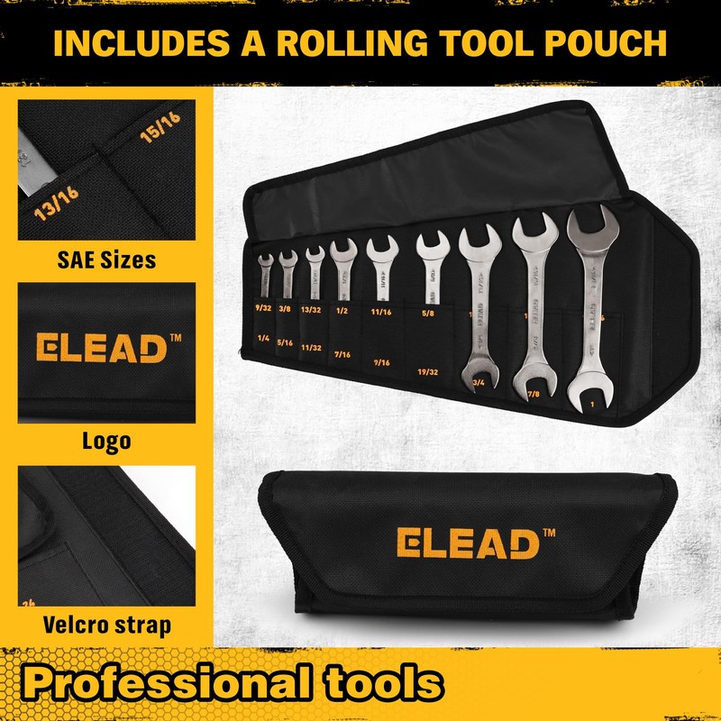 ELEAD Super Thin Open-End Wrench Set | 9-Piece SAE 1/4"