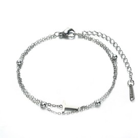 Yimofy Initial Bracelet for Women Dainty Double-Layer Letter Bracelets Women's Silver Plated Stainless Steel Layering Wrist Bracelet Chain T