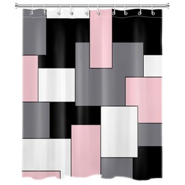 HVEST Modern Pink Shower Curtain with Hooks, Grey Black and White Abstract Geometric Shower Curtain for Bathroom, Mid Century Minimalist Shower Curtain Set Bathroom Decor Curtains, 60x72 inch