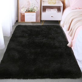 KCHOWUA 3x5 Rug for Bedroom Fluffy Rugs Black Rug for Living Room Plush Machine Washable Rug for Kids Baby Room Nursery Non Slip Soft Shag Small Area Rug Comfy Shaggy Pet Carpet for Dorm Fuzzy Floor