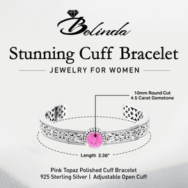 Belinda Jewelz Gemstone Bracelet Gift for Women Boho Carve Adjustable Cuff Bangle Chic Retro Fine Wrist Jewelry 925 Sterling Silver Bracelets Vintage Balinese Gypsy Jewelry Accessory for Girls, One