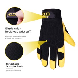 HLDD HANDLANDY Deerskin Leather Work Gloves for Men & Women, Mechanic Gloves Stretchy Utility Safety Work Gloves Driver Work Gloves Flexible Breathable (Yellow, M)