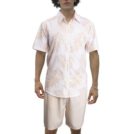 VahRuta - Conjunto de camisa y pantalones cortos para hombre con gráficos hawaianos a juego, Palma Caqui, M
