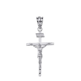 Claddagh Gold - Solid 10k White Gold Catholic Jesus Christ on INRI Crucifix Cross Pendant (1.19")