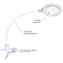 Brightech LightView Flex Superbright LED Magnifier Lamp with Clamp Daylight Bright LED's - Energy-Saver with 1.75X Magnification - White