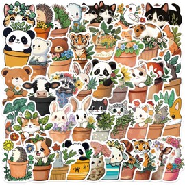 50Pcs Potted Animals Stickers,Cartoon Aesthetic Stickers,Vinyl Waterproof Cute Animals Stickers,for Water Bottle Laptop Phone Journal,Gifts for Kid Girl Women (Blue)