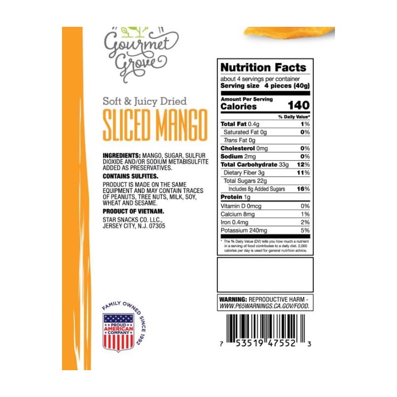 Gourmet Grove - Natural Dried Mango Slices 12 OZ Pack