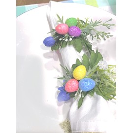 Easter Eggs Spring Napkin Rings & Yellow Flowers table decor decorations - Set of 6