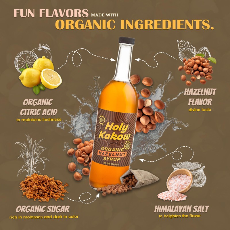 Holy Kakow Cafe Organic Hazelnut Syrup - Hazelnut Coffee Syrup,