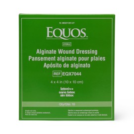 EQUOS Calcium Alginate Wound Dressing, 4"x 4", 10 Count, Highly Absorbent for Moderate to Heavy Exudate Wounds, Non-Adherent, Sterile, for Burns, Ulcers & Surgical Wounds
