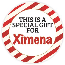 This is a Gift for Ximena - 3 Pack Circle Stickers 3 Inch - Candy Cane Merry Christmas Gift Tag Present Tree Holiday Custom Name Santa Claus