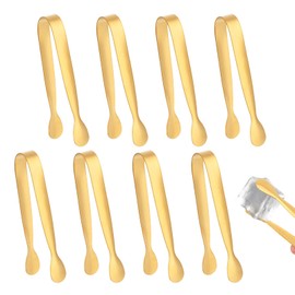 8 Stück Mini-Metallzangen, 11 cm Kleine Küchenzange aus Edelstahl zum Servieren von Speisen Eiswürfeln Zuckerwürfeln Buffet Teeparty Kaffeebar (Gold)