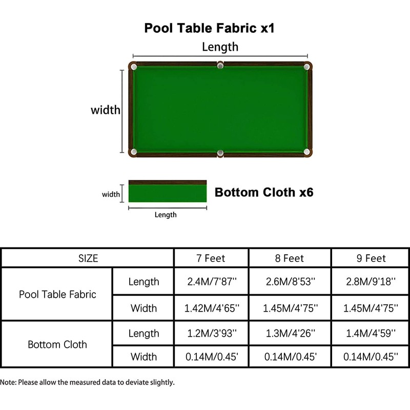 Scott Edward Professional Pool Table Felt fits Standard 7/8/9 Foot
