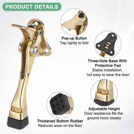 M METERXITY 1-Pack Door Stoppers, 4 Inch Aluminum Alloy Kick Down Door Stop with Adjustable Height for Living Room/Bedroom/Bathroom, Doorstop Holder [Gold Tone]