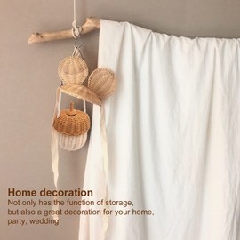 Rattan Woven Basket, Wicker Storage Basket Woven Baskets Acorn Bag Mushroom Basket Rattan Basket Woven Basket with Lid(Small)