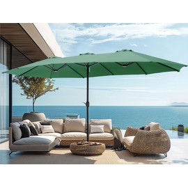 PHI VILLA 15ft Large Patio Umbrellas with Base, Outdoor Double-Sided Rectangle Market Umbrella for Pool Lawn Garden, Mint Green