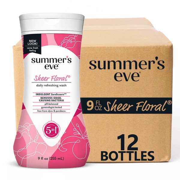 Summer’s Eve Sheer Floral Refreshing Daily All Over Feminine Body Wash, Removes Odor, pH balanced, 9 fl oz, 12 Pack