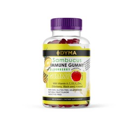 DYMA Sambucus Elderberry Immune Gummies for Adults, Immune Support Gummies*, with Vitamin A, C D3, E, Zinc, Black Elderberry Black Cumin Seed, Pineapple Flavor, Non-GMO, and Gluten Free, 60 Gummies Healthcare Dietary