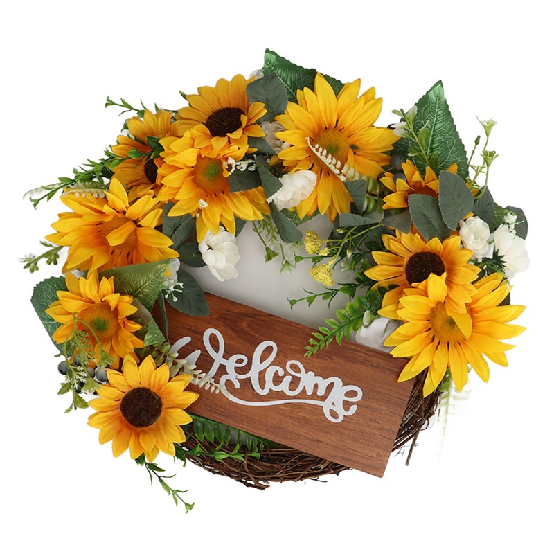 15 Inch Sunflower Wreath for Front Door Artificial Sunflower Wreath