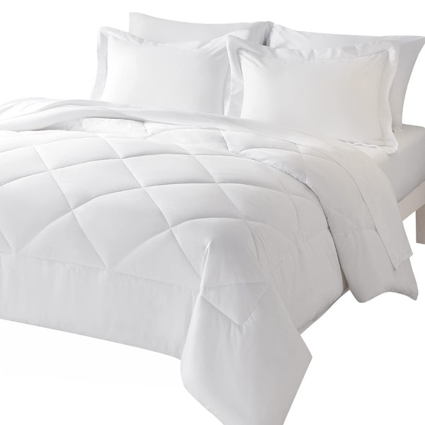 CozyLux Twin Bed in a Bag Comforter Sets with Comforter and Sheets 5-Pieces for Girls and Boys White All Season Bedding Sets with Comforter, Pillow Sham, Flat Sheet, Fitted Sheet and Pillowcase