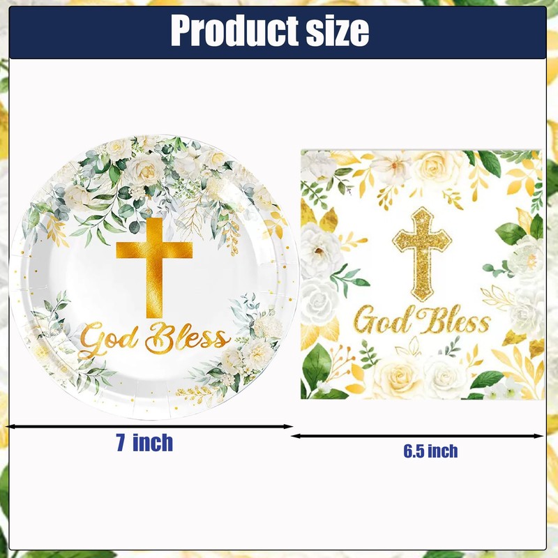 Yorcocek 40PCS God Bless Baptism Tableware Set