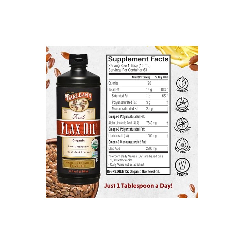Barlean’s Fresh Organic Flax Oil, 32-oz